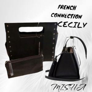 French Connection Cecily Cut-Out Satchel Black NWT